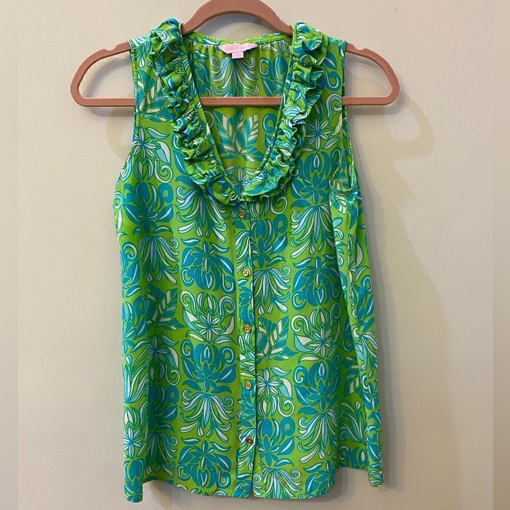 Lilly Pulitzer Reena Silk Ruffle Neck Blouse Women Size 4